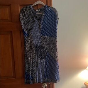 Dana Buchman Blue and Black Patterned Midi Dress